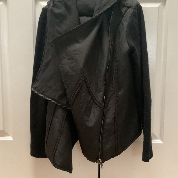 Wool Asymmetrical Black Jacket with Hood - Picture 2 of 6